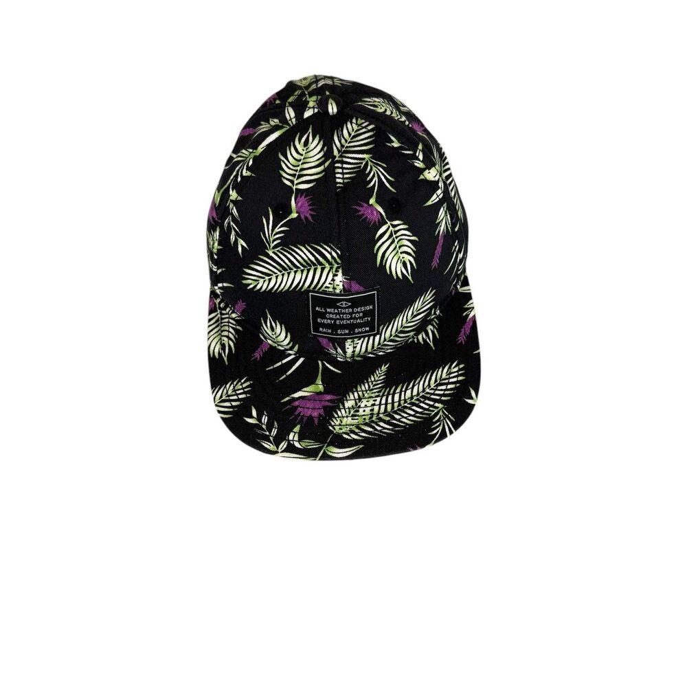 HM Tropical Print Adjustable Snapback Hat Black/Purple/Green‎ Leaf Design Unisex